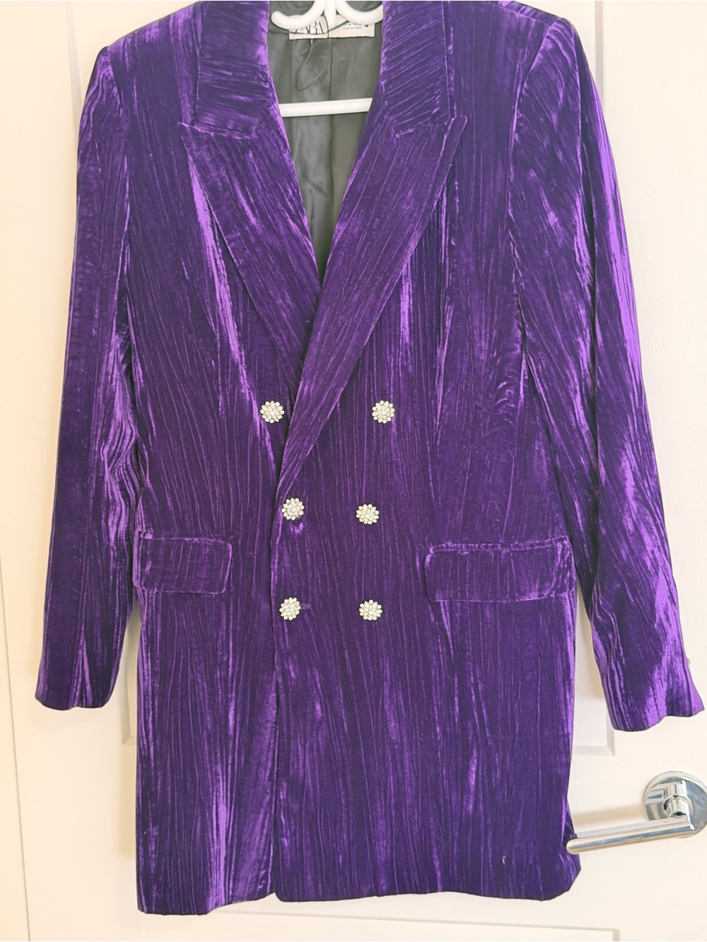 Velvet Double-Breasted Blazer Jacket in Rich Purple